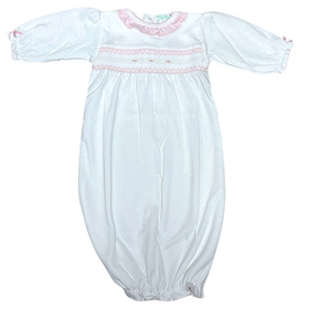 Baby Threads White w/Pink Smocked Jacquard Smk Gown