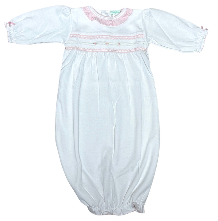 Baby Threads White w/Pink Smocked Jacquard Smk Gown