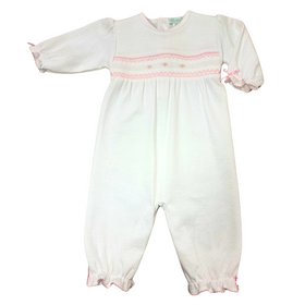 Baby Threads White w/Pink Smocked Jacquard Conv