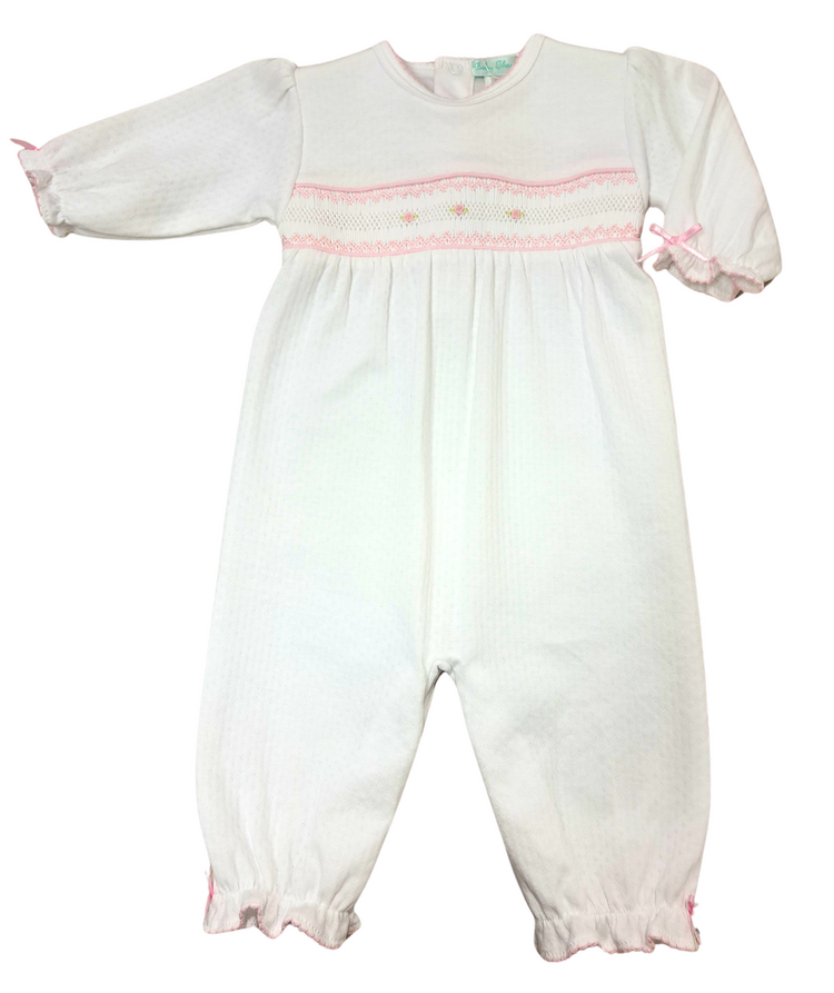 Baby Threads White w/Pink Smocked Jacquard Conv