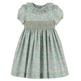 Luli&Me Aqua Winter Blooms Smocked Dress