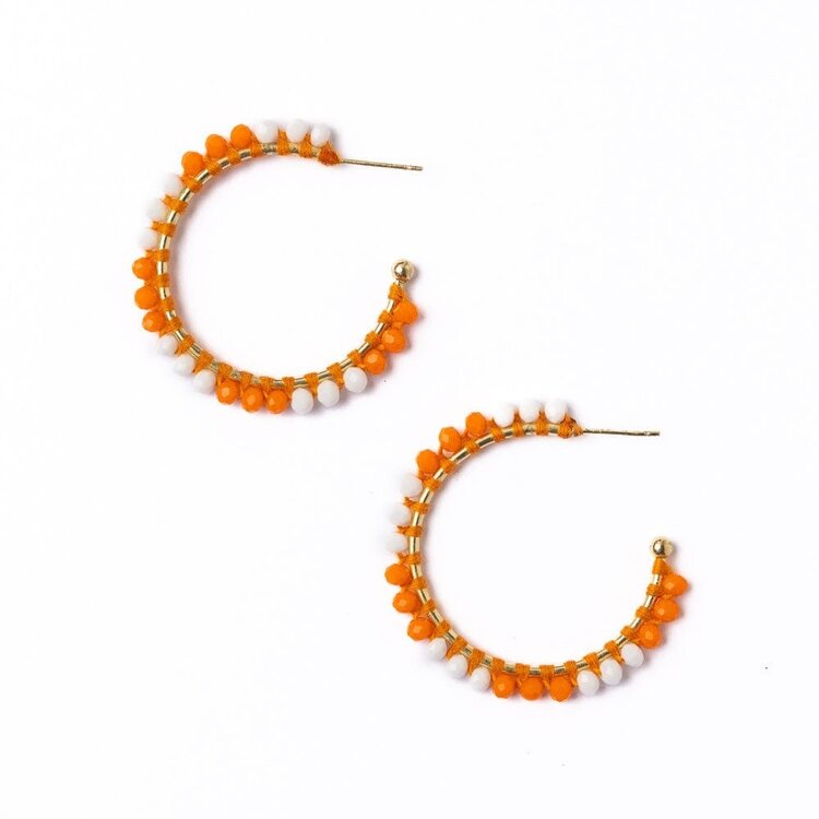 Ink + Alloy Orange/White Bead Hoop Earrings