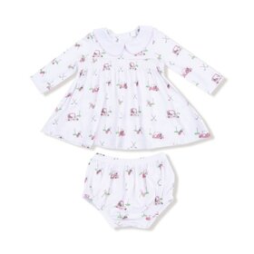 Angel Dear Baby Golf Carts - Pink - L/S Peter Pan Collar Dress w/ Smocking and Diaper Cover