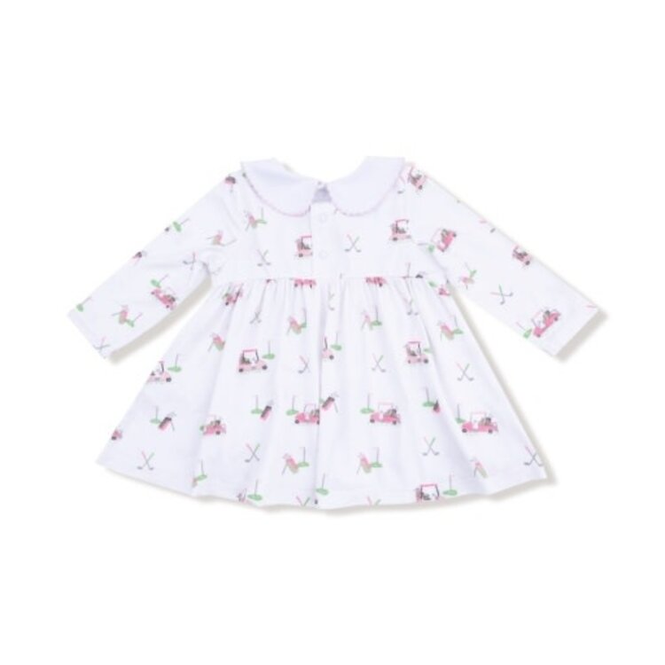 Angel Dear Baby Golf Carts - Pink - L/S Peter Pan Collar Dress w/ Smocking and Diaper Cover
