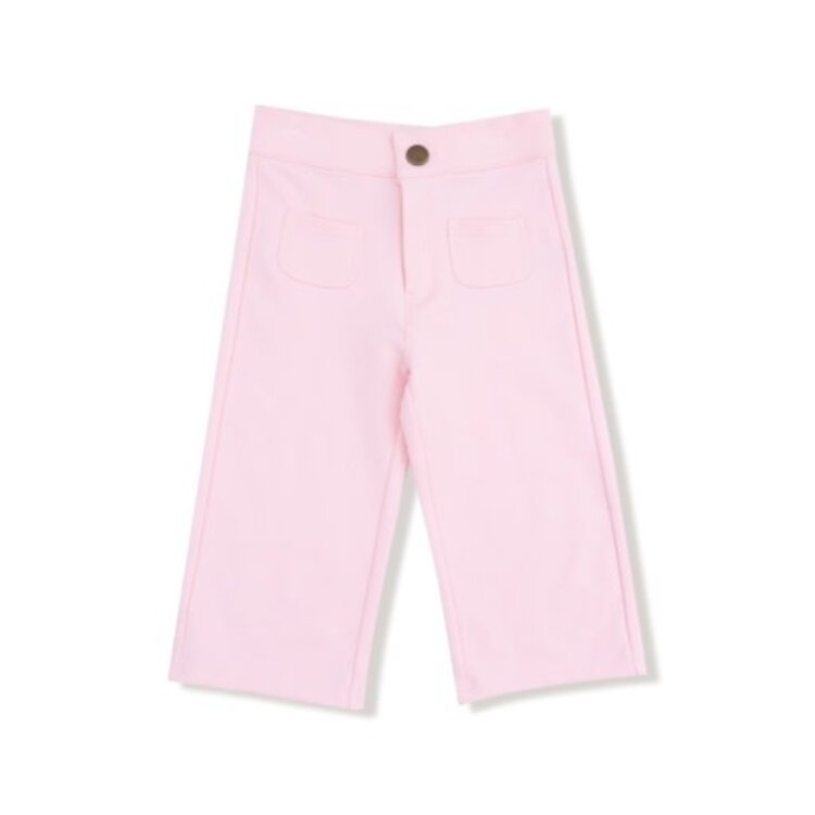 Angel Dear French Terry Sport - Pink - High Waisted Wide Leg Pant with Button Fly