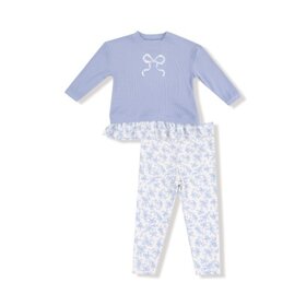 Angel Dear Romi Floral - Waffle Pull Over with Ruffle and Rib Bow Applique w Rib Leggings