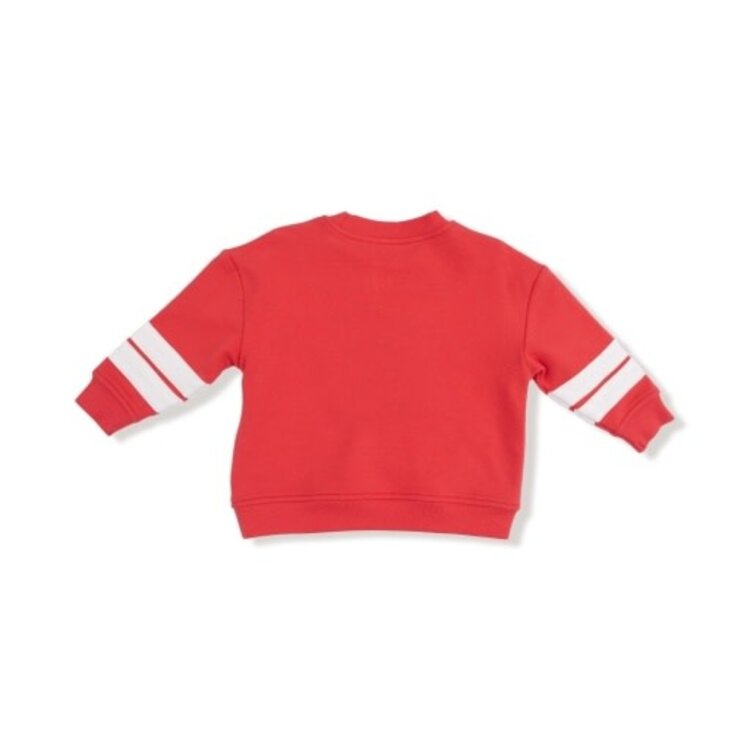 Angel Dear French Terry Sport - Varsity - Red - Cozy Drop Sleeve Sweatshirt W/ Varsity Stripes