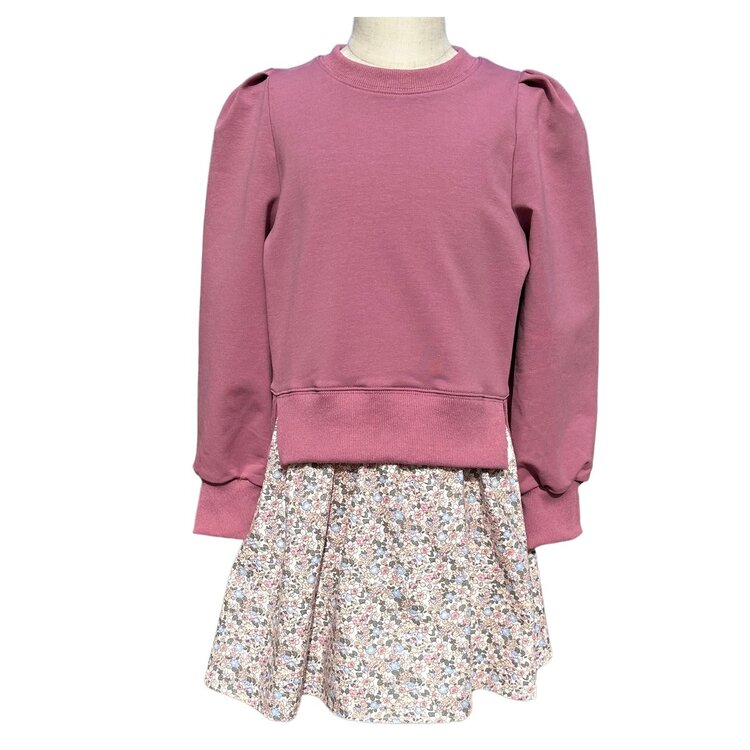 Pleat Clara Combo Dress Rose