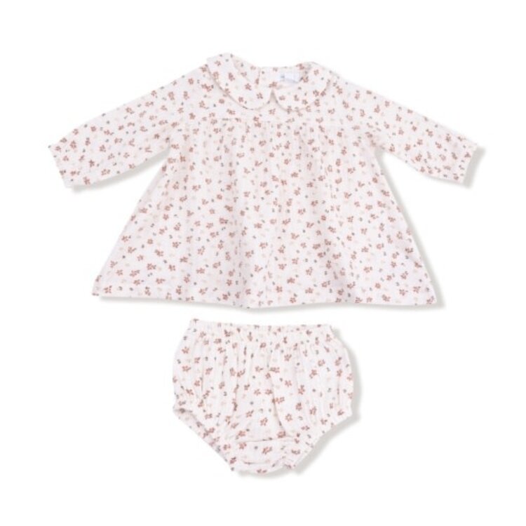 Angel Dear Carrie Floral - Muslin - Simple L/S Peter Pan Collar Dress + Diaper Cover
