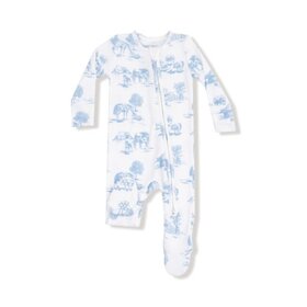 Ebinger Brothers Farm Toile Blue Zipper Footie