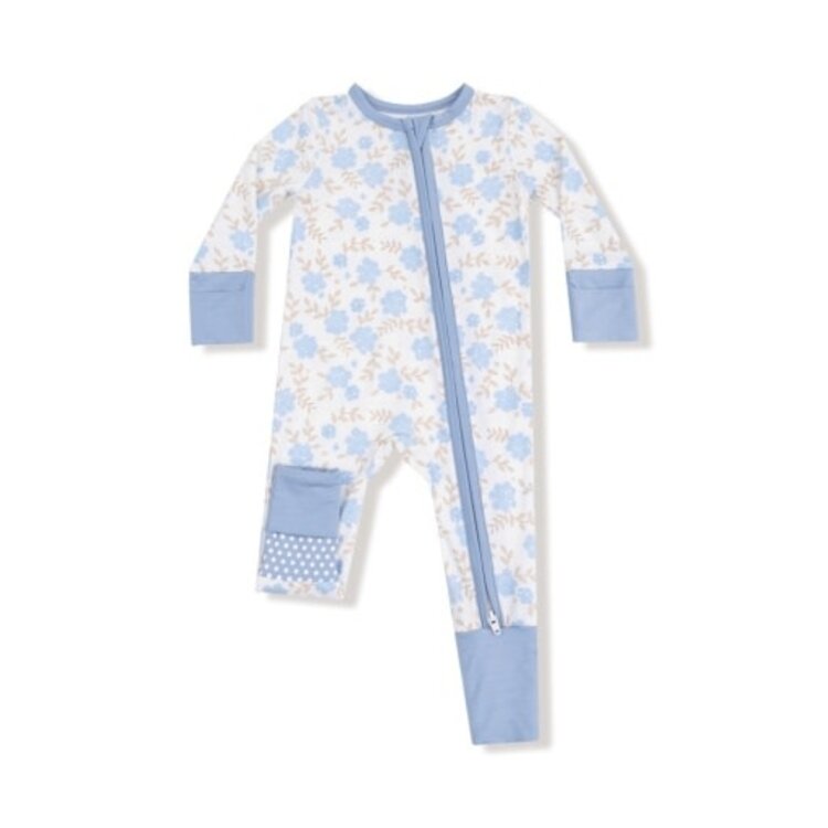 Angel Dear Baby Blue Floral 2 Way Zip Romper