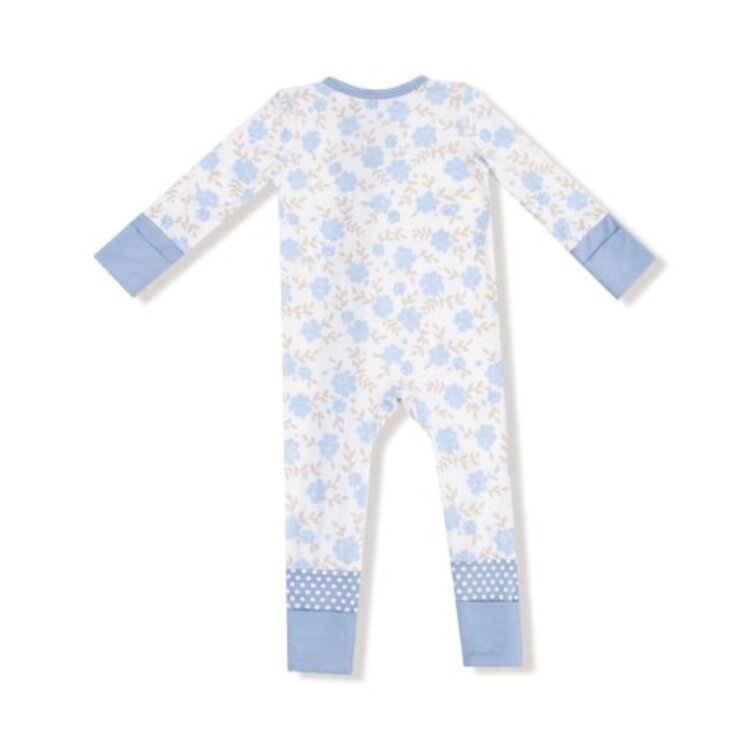Angel Dear Baby Blue Floral 2 Way Zip Romper