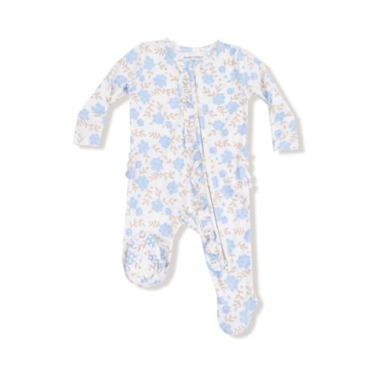Angel Dear Baby Blue Floral 2 Way Zip Footie