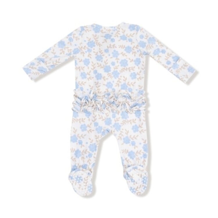 Angel Dear Baby Blue Floral 2 Way Zip Footie