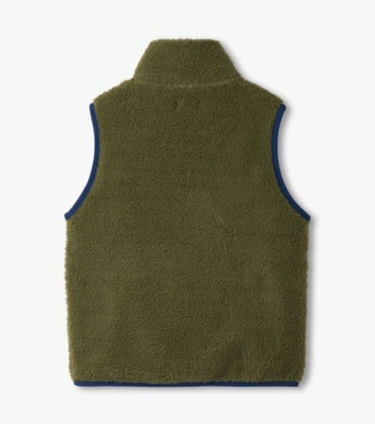 loden green faux sherpa vest