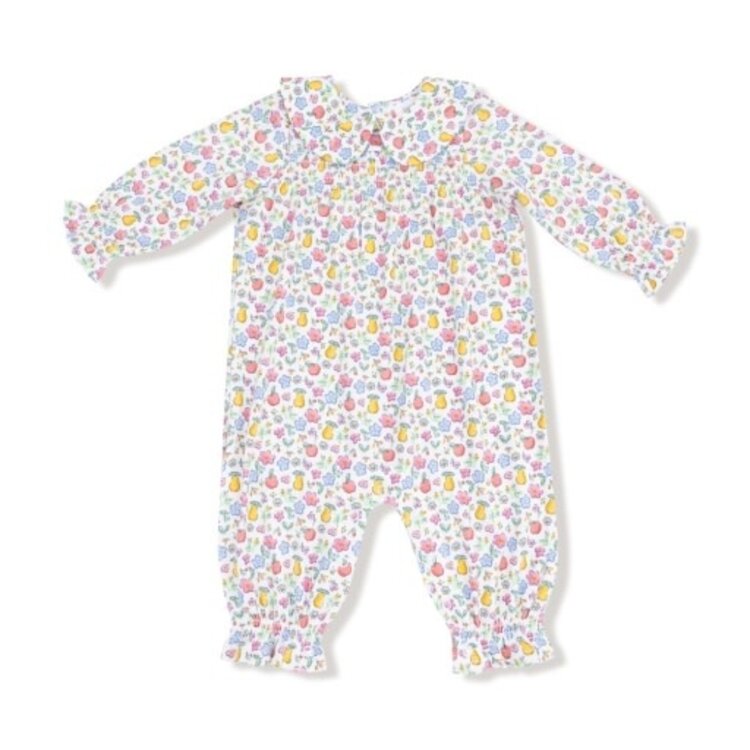 Angel Dear Fall Fruit Floral - Smocked L/S Romper w/ Peter Pan Collar