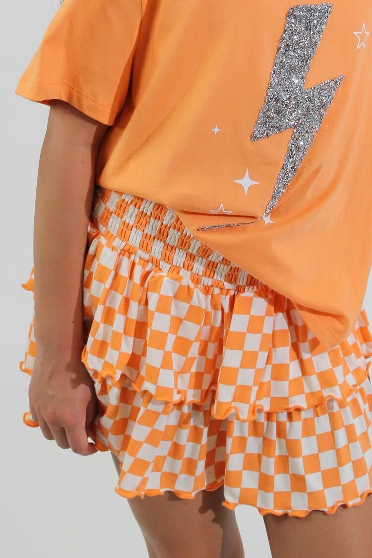 Paper Flower Checkered Ruffle Skort