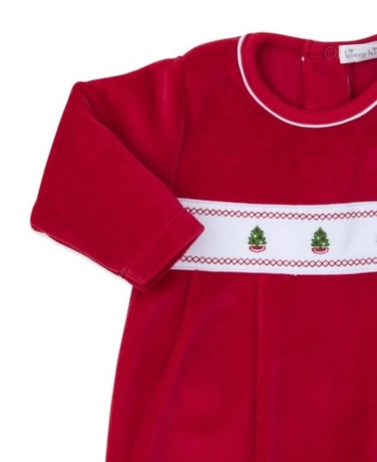 Kissy Kissy Red Velour Smocked Footie