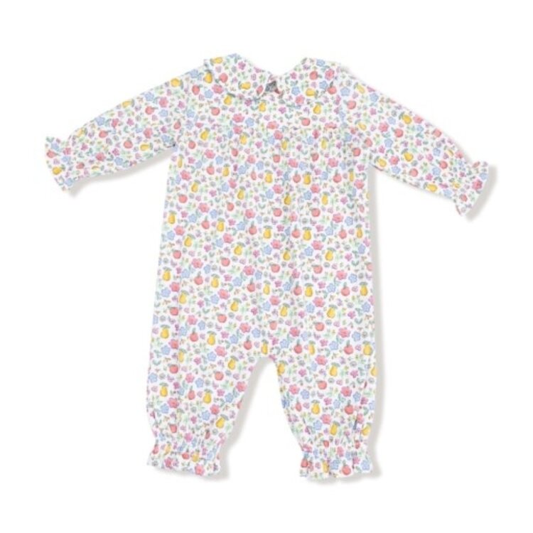Angel Dear Fall Fruit Floral - Smocked L/S Romper w/ Peter Pan Collar