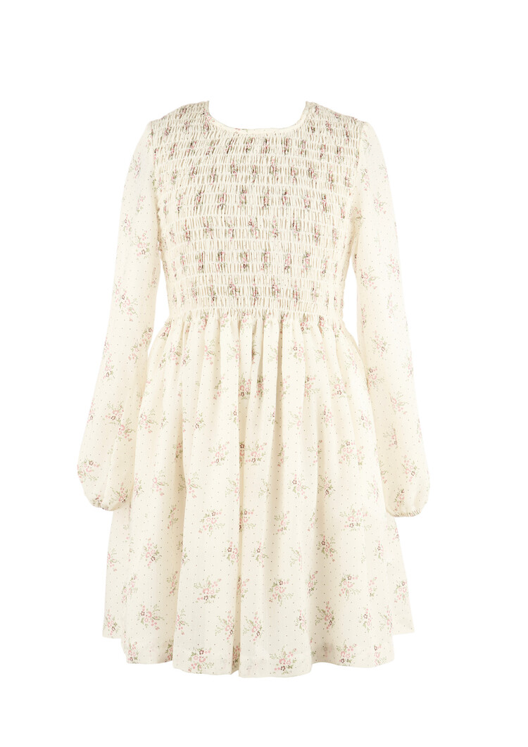 Gabby Cream Floral Shirred Dress