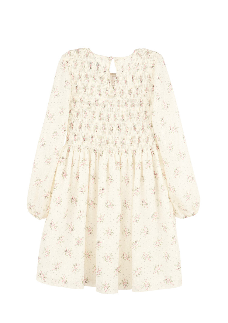 Gabby Cream Floral Shirred Dress