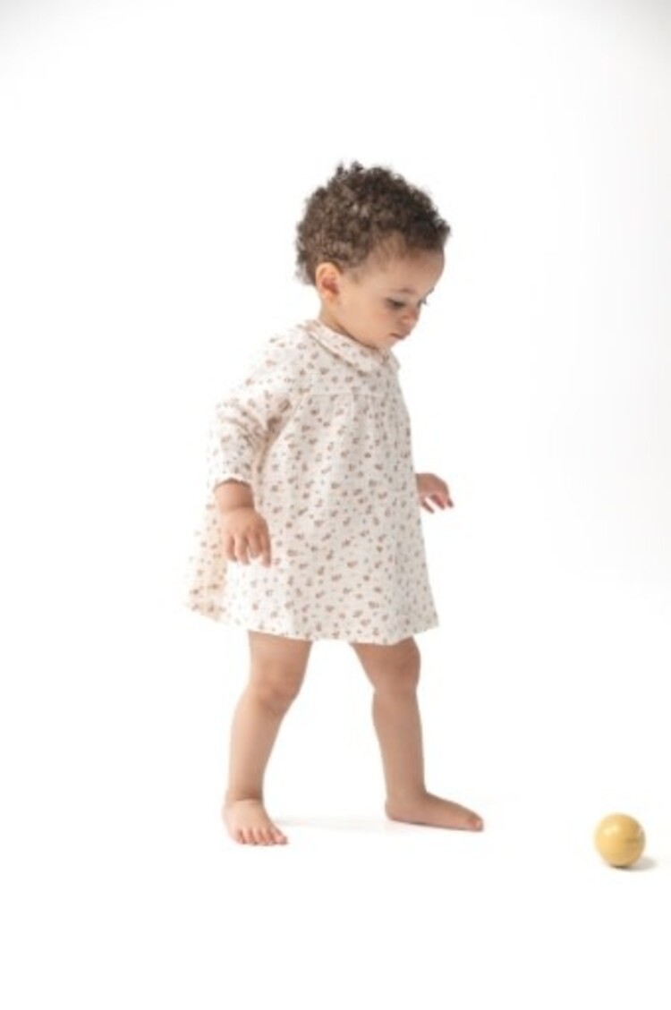 Angel Dear Carrie Floral - Muslin - Simple L/S Peter Pan Collar Dress + Diaper Cover