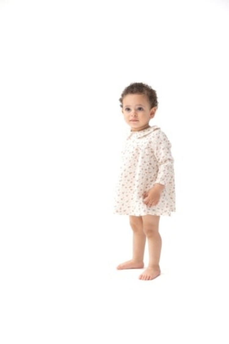 Angel Dear Carrie Floral - Muslin - Simple L/S Peter Pan Collar Dress + Diaper Cover