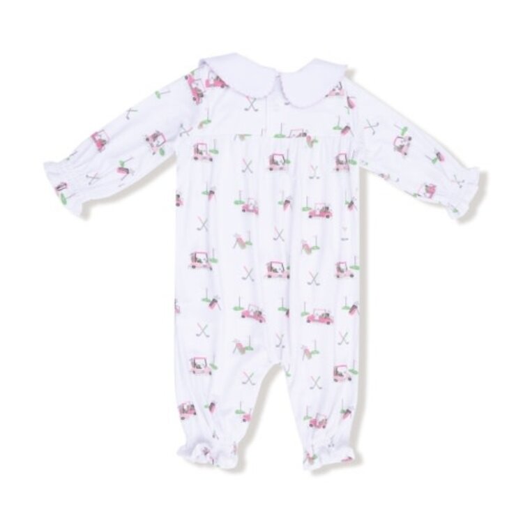 Angel Dear Baby Golf Carts - Pink - Smocked L/S Romper w/ Peter Pan Collar