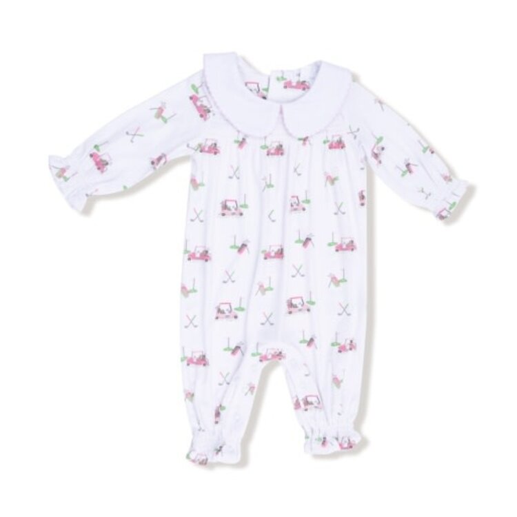 Angel Dear Baby Golf Carts - Pink - Smocked L/S Romper w/ Peter Pan Collar
