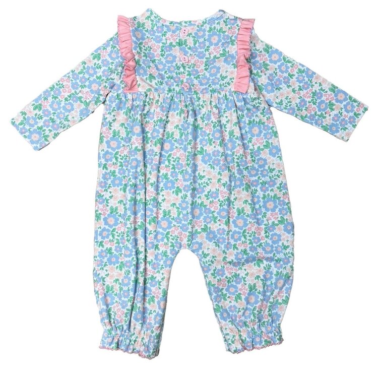 Ishtex Blue Floral Ruffle Romper