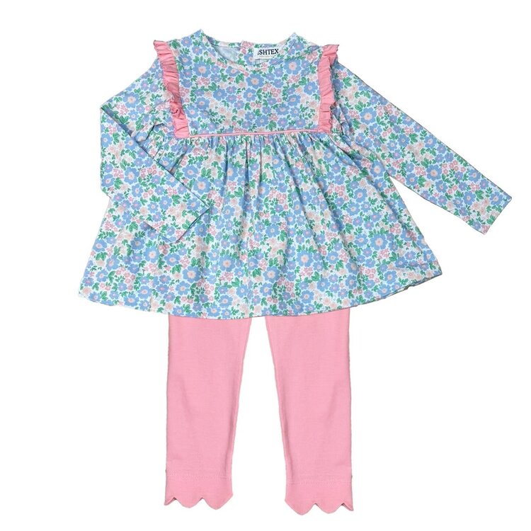 Ishtex Blue Floral Ruffle Legging Set