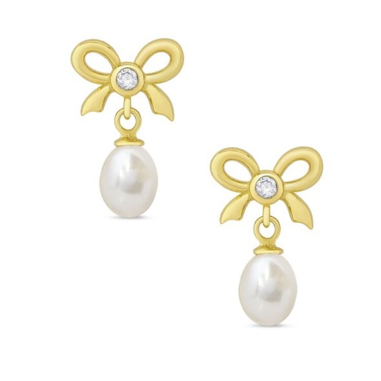 Lily Nily CZ Bow And Pearl Earrings