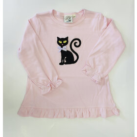 Luigi Kids Pink Black Cat Ruffle Swing Top