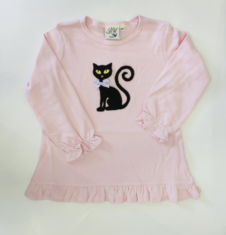 Luigi Kids Pink Black Cat Ruffle Swing Top