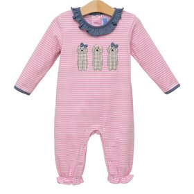 Trotter Street Kids Pink Stripe Ruffle Dog Romper