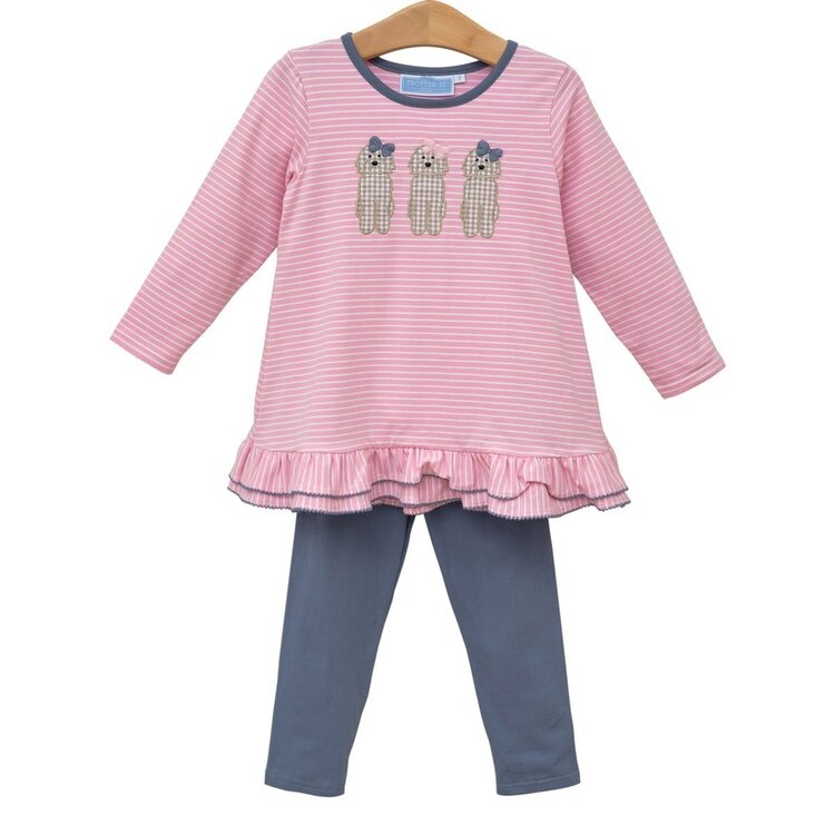Trotter Street Kids Pink Stripe Dog Pant Set