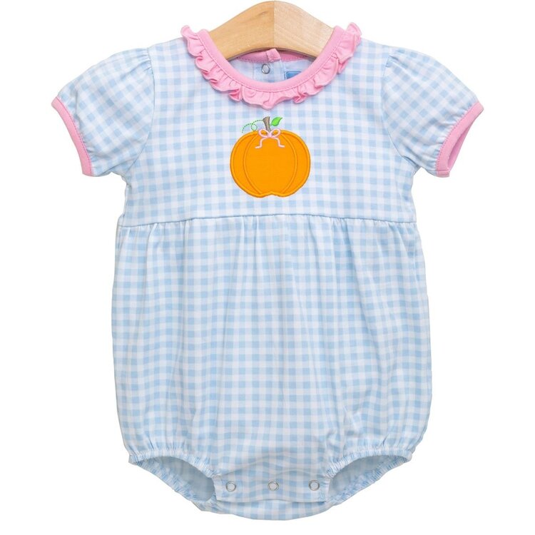 Trotter Street Kids Blue Check Ruffle Pumpkin Bubble