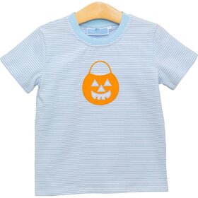 Trotter Street Kids Blue Stripe Jack O Lantern Shirt