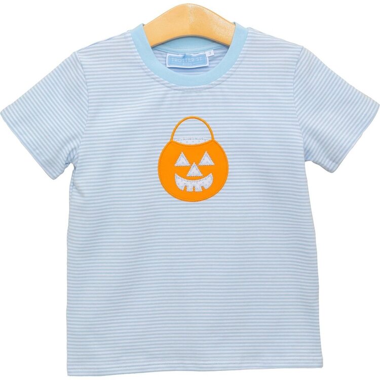 Trotter Street Kids Blue Stripe Jack O Lantern Shirt