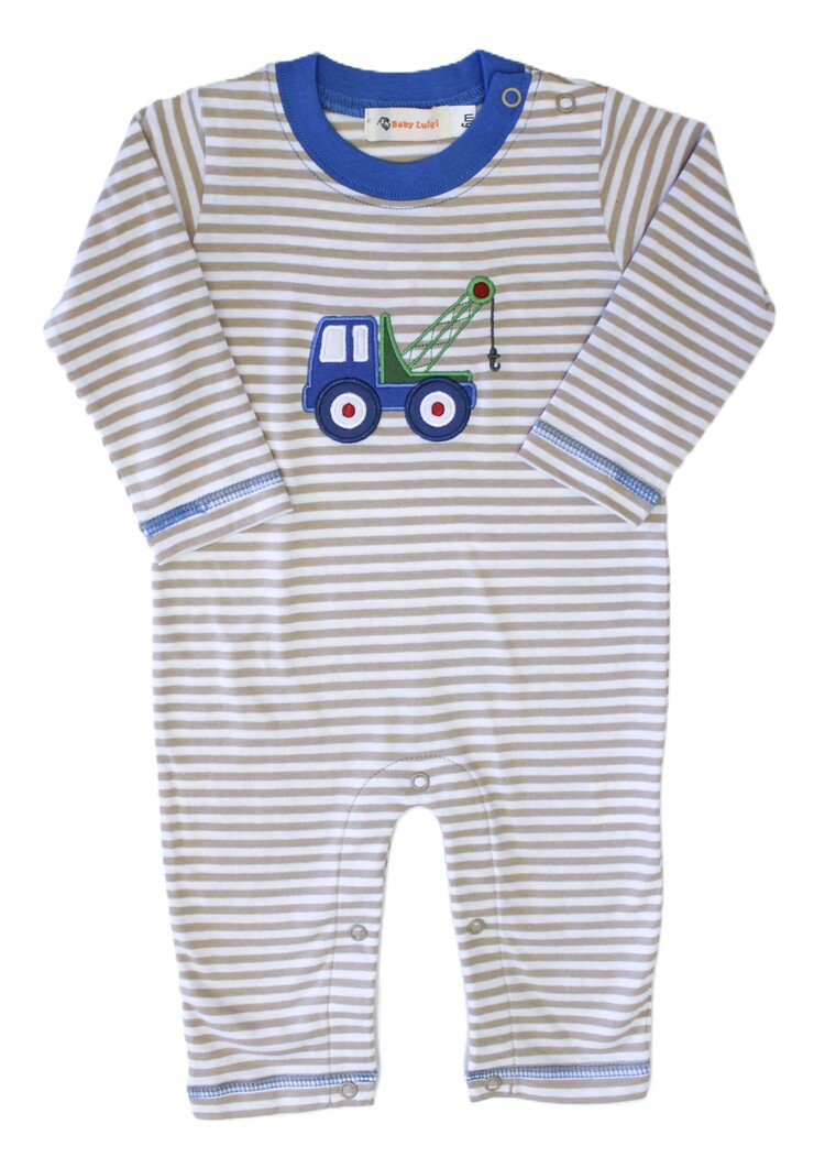 Luigi Kids Brown Stripe Tow Truck Romper