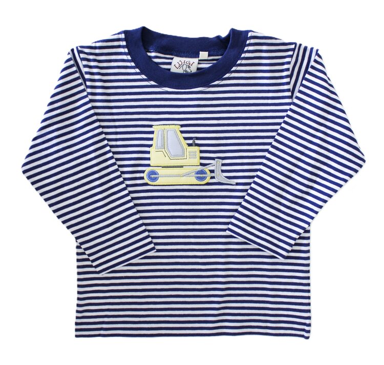 Luigi Kids Navy Stripe Bulldozer Shirt