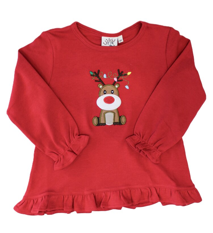 Luigi Kids Rudolph w/ Lights Ruffle Swing Top