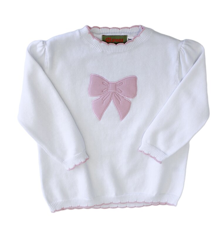 Luigi Kids White Scalloped Bow Sweater