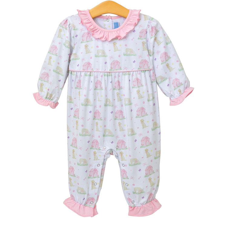 Trotter Street Kids Pink Ruffle Puppy Pals Romper
