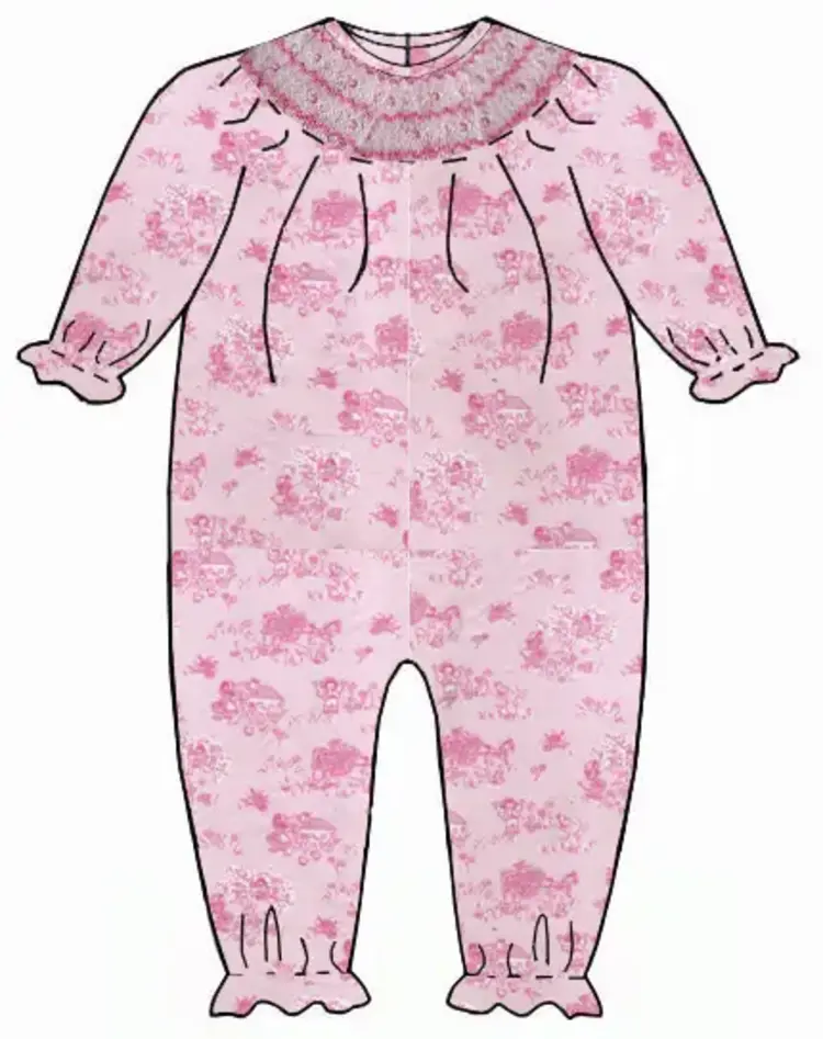 Petit Bebe Pink French Toile Romper