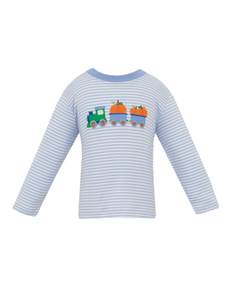 Claire & Charlie Blue Stripe Pumpkin Train Tee