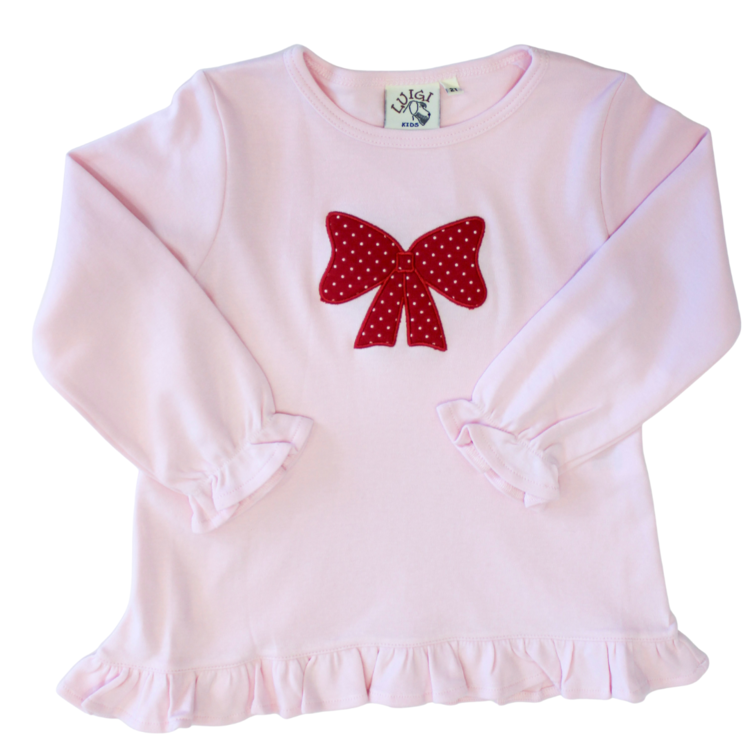 Luigi Kids Pink w/ Red Bow Ruffle Swing Top