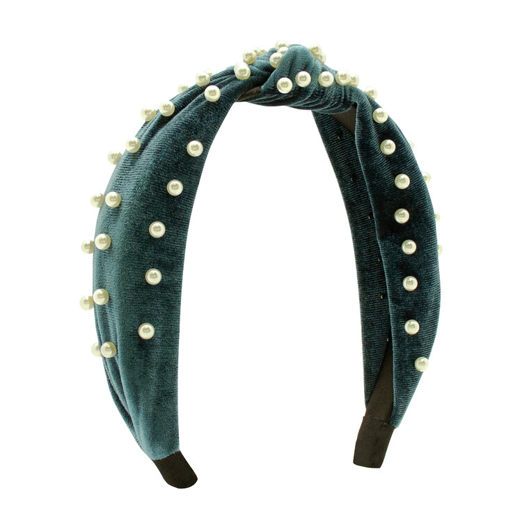 Wee Ones Velvet Knot Headband W/Pearls