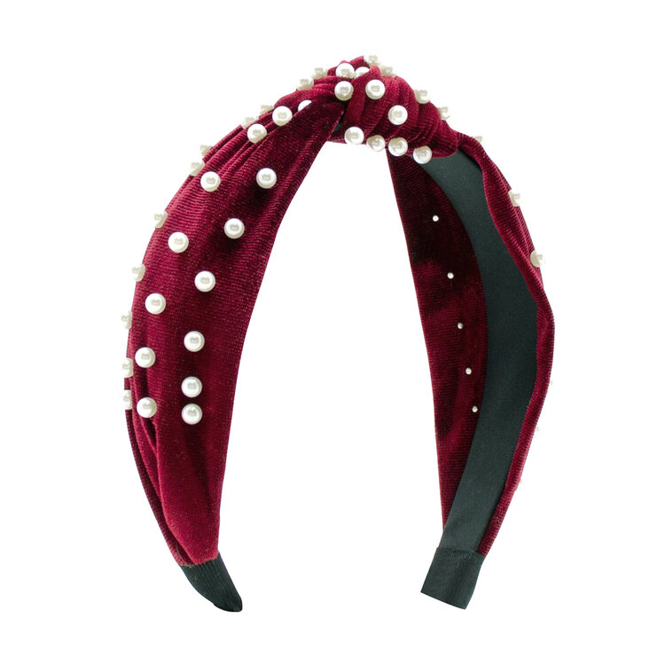 Wee Ones Velvet Knot Headband W/Pearls