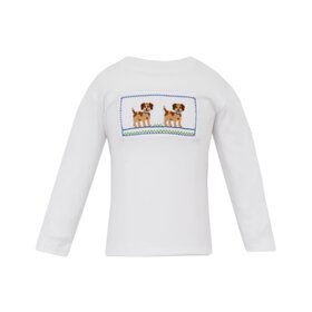 Anavini White Smocked Puppies Shirt